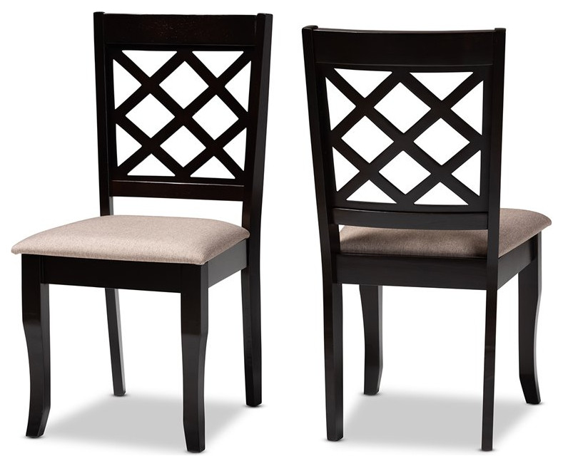 Baxton Studio Verner Sand Fabric Dark Brown Finished 2 Piece Dining Chair Set   Transitional   Dining Chairs   by GwG Outlet  Houzz