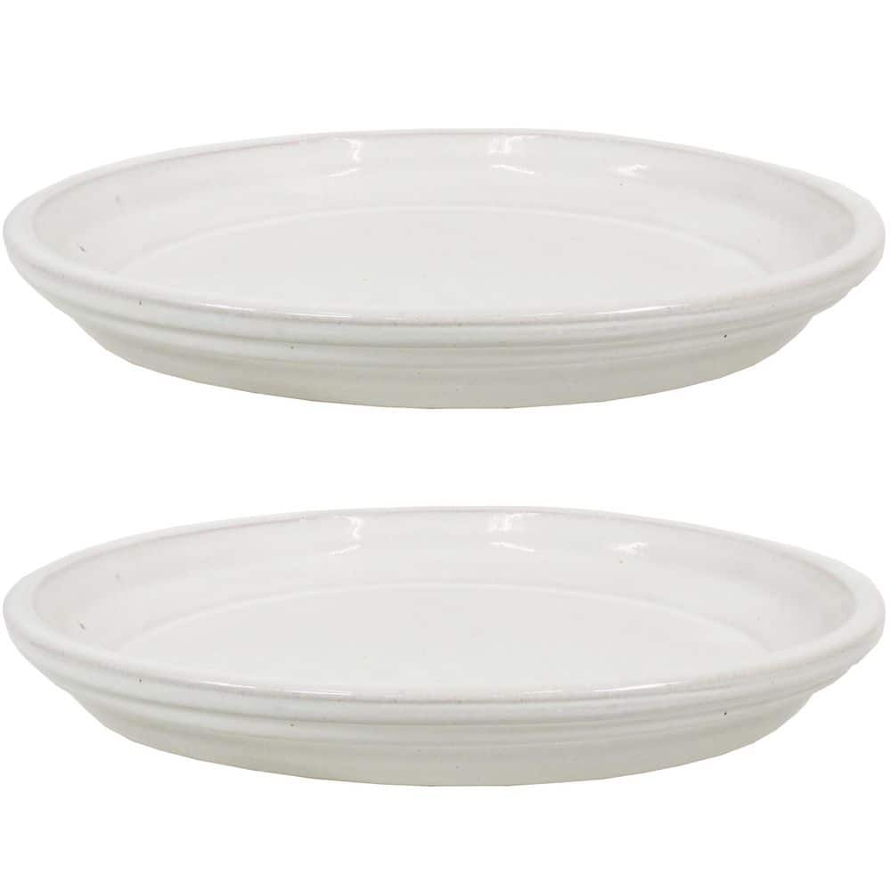 Sunnydaze 2 Sunnydaze 9 in. Pearl Ceramic Planter Saucers AP-014