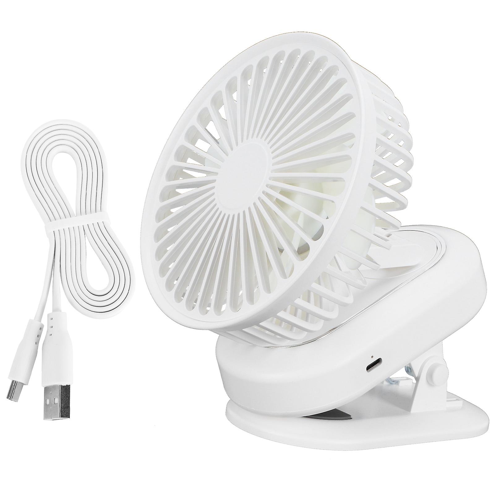 3‑Gears Portable Electric Fan Fully Automatic Shaking Head Electric Fan USB Charging for SummerWhite