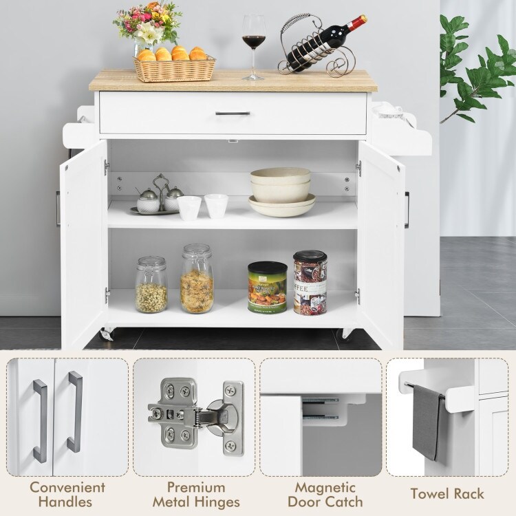 Rolling Kitchen Island Cart with Towel and Spice Rack   45.5\