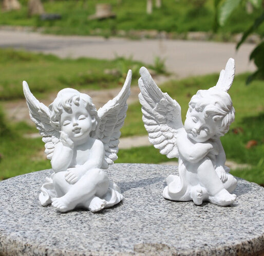 KiaoTime l Set of 2 Resin Adorable Cherubs Angels Statues Figurine Guardian Angel Garden Angels Sculpture Cute Angel Collection Wings Angel Memorial Statue 4.25" (Set of 2 Cherubs)