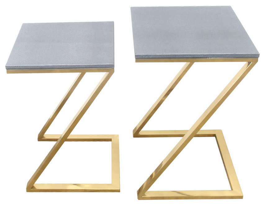 Walter Z Leg Nesting Tables  Faux Shagreen and Gold Metal  2 Piece Set   Contemporary   Coffee Table Sets   by Urbanest Living  Houzz