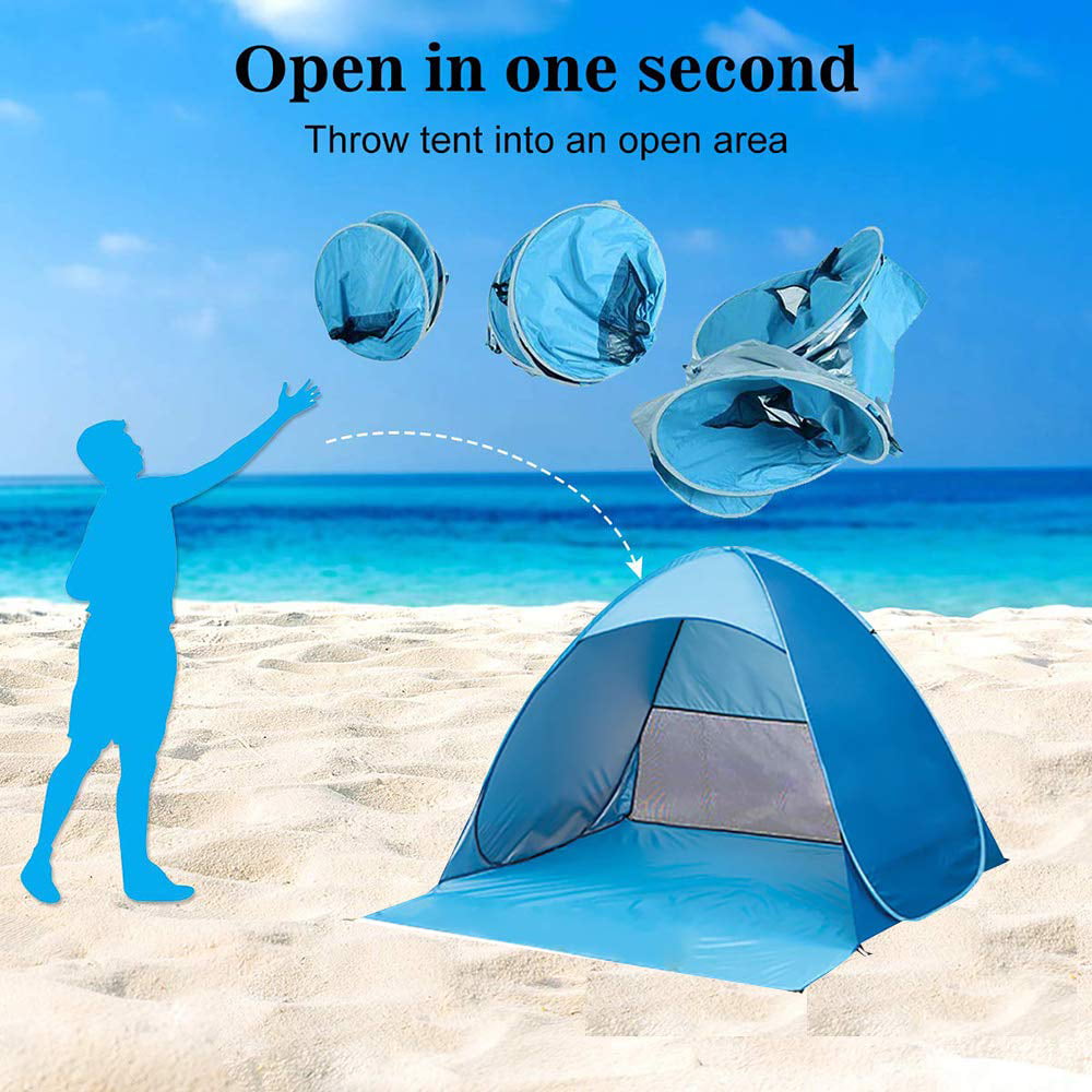 SEREE Automatic Pop up Beach Tent for 3-4 Person UPF 50+ Instant Portable Outdoors Quick Cabana Sun Shelter with Carry Bag Blue