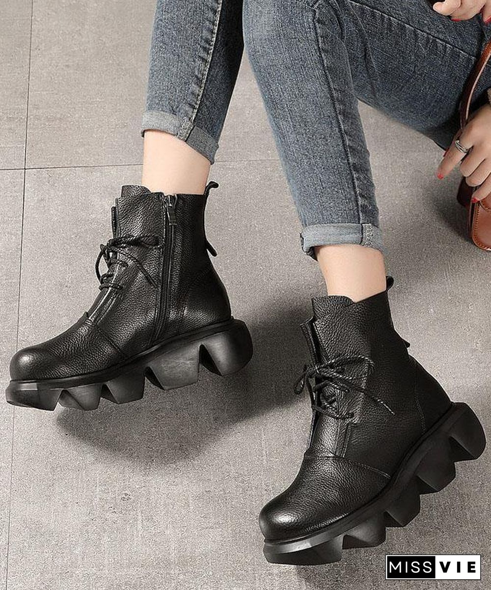 Unique Black Genuine Leather Ankle Boots