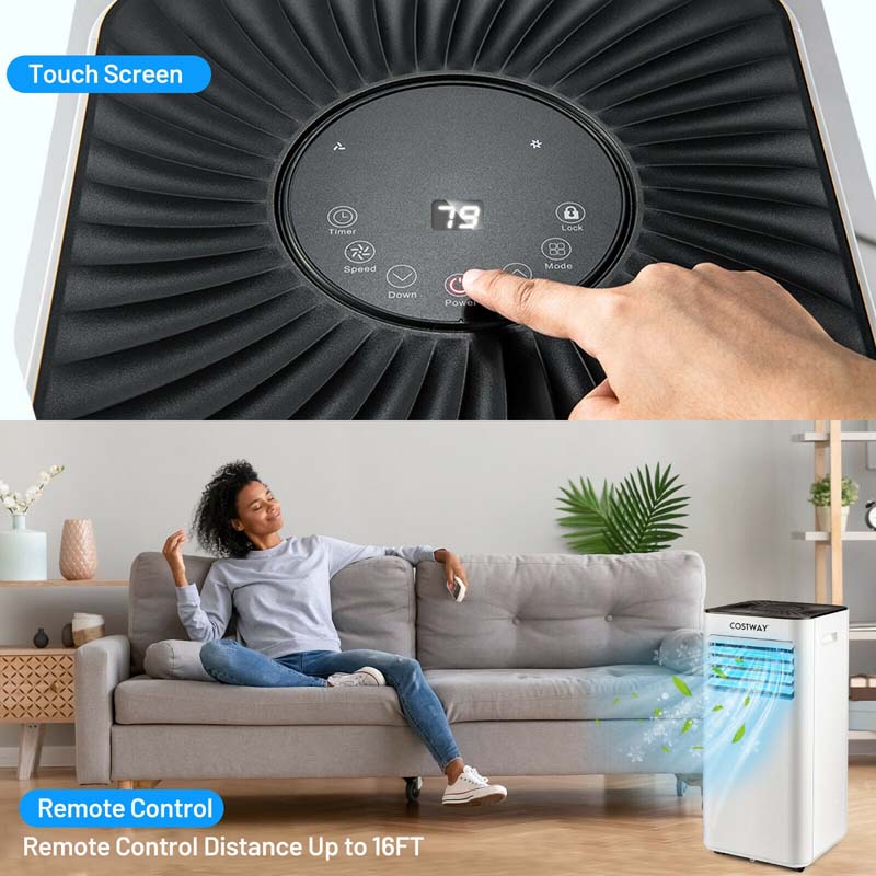 10000 BTU Portable Air Conditioner 3-in-1 Air Cooler Fan Dehumidifier with Touch Panel & Remote Control