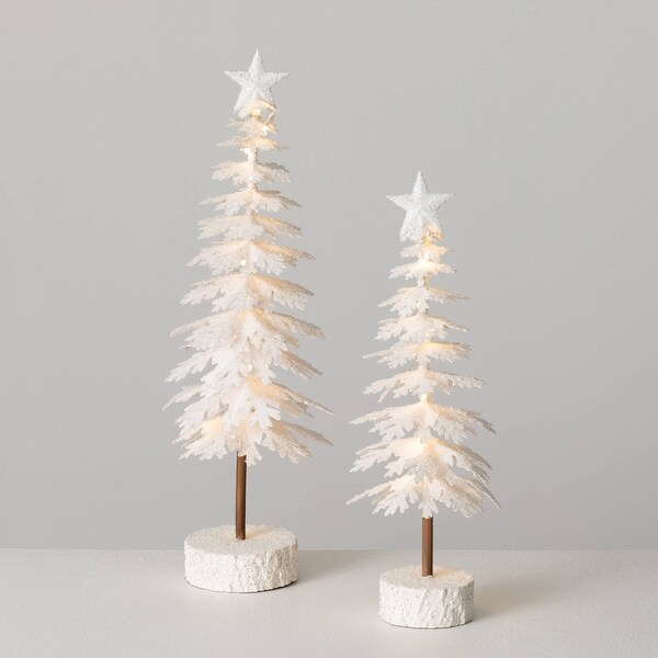 20H and 16H Sullivans Christmas Flocked LED Tabletop Tree Set of 2，White