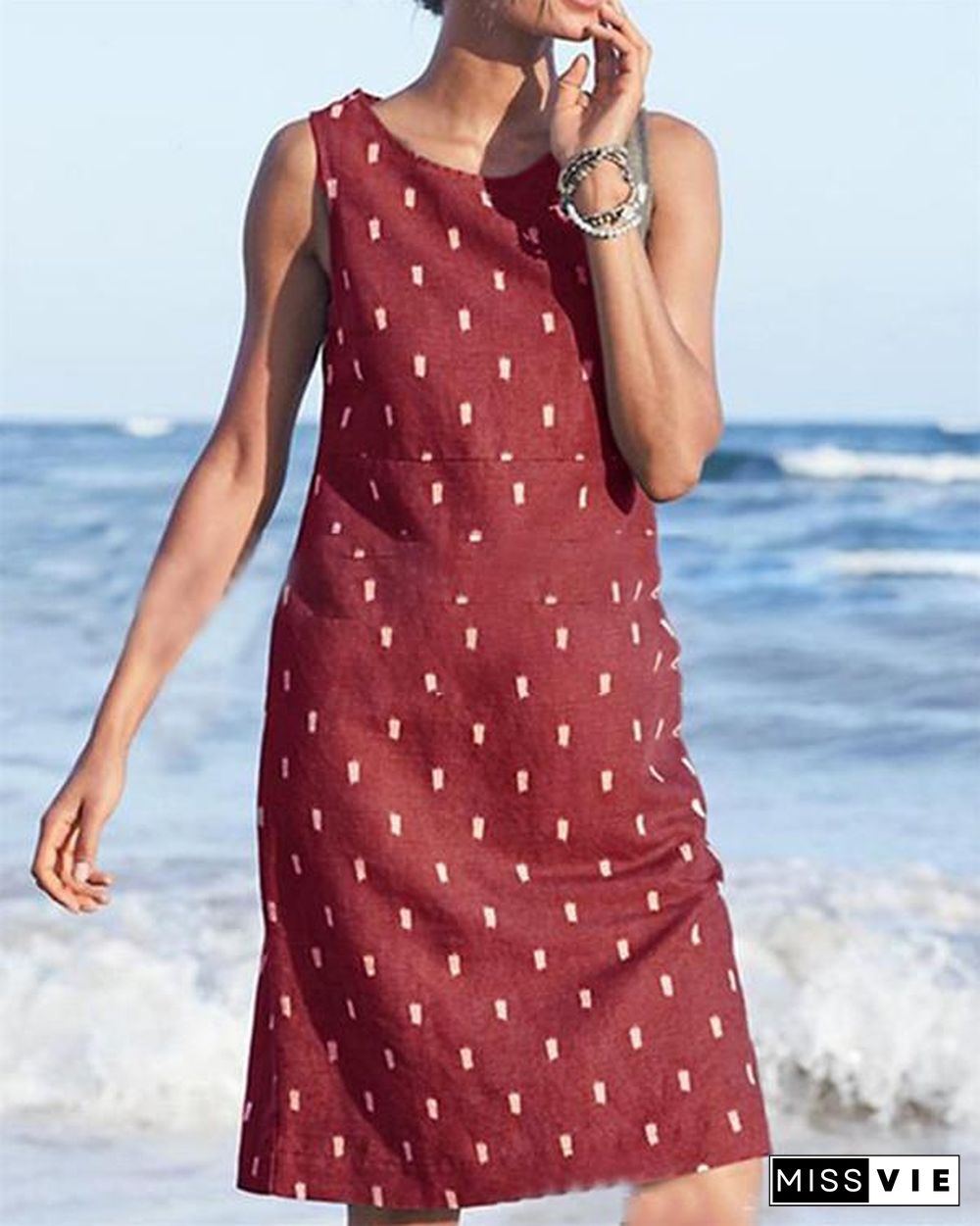 Sleeveless Printed Beach Holiday Daily Fashion Mini Dresses