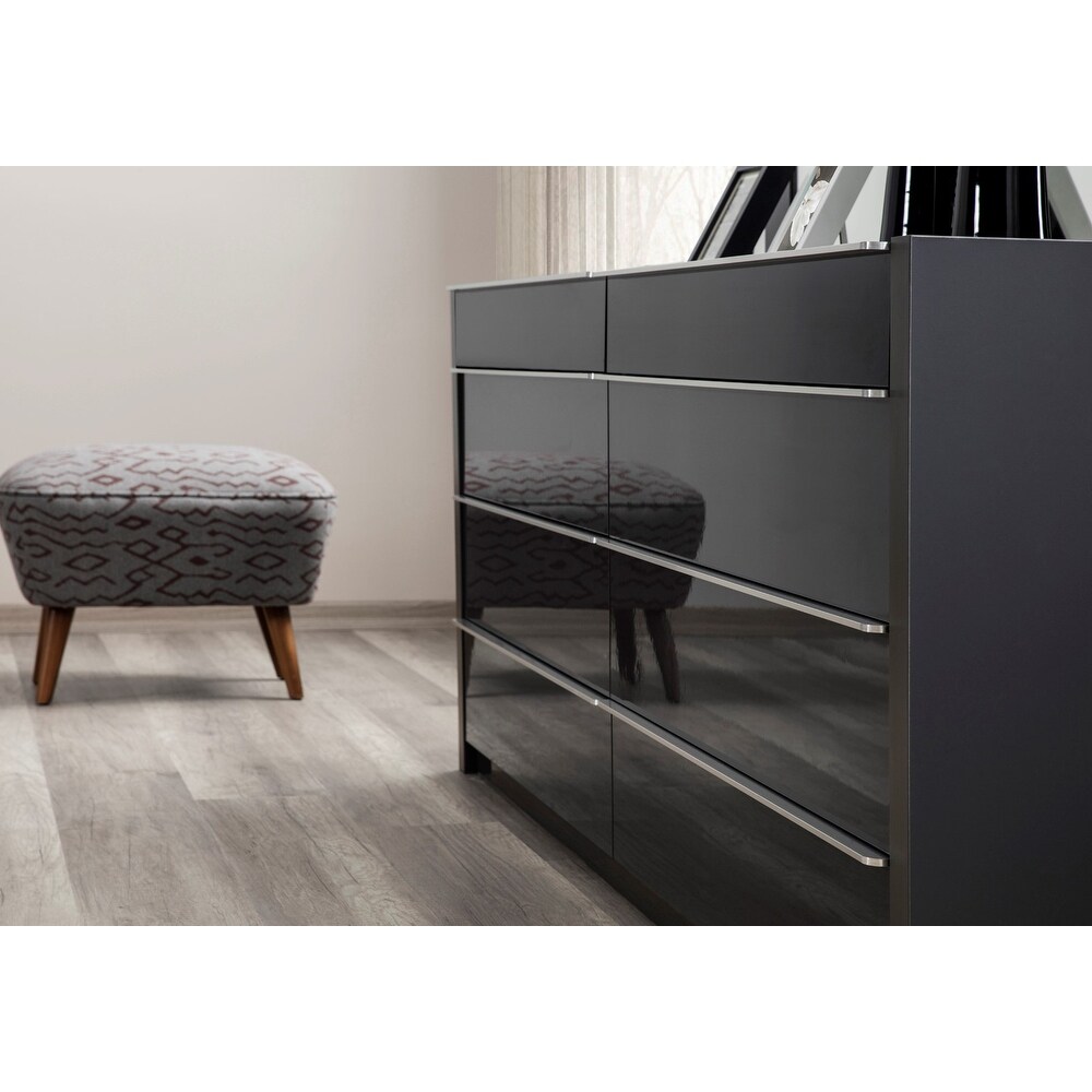 Warsaw 6 Drawer double sided dresser and mirror in Glossy Gray