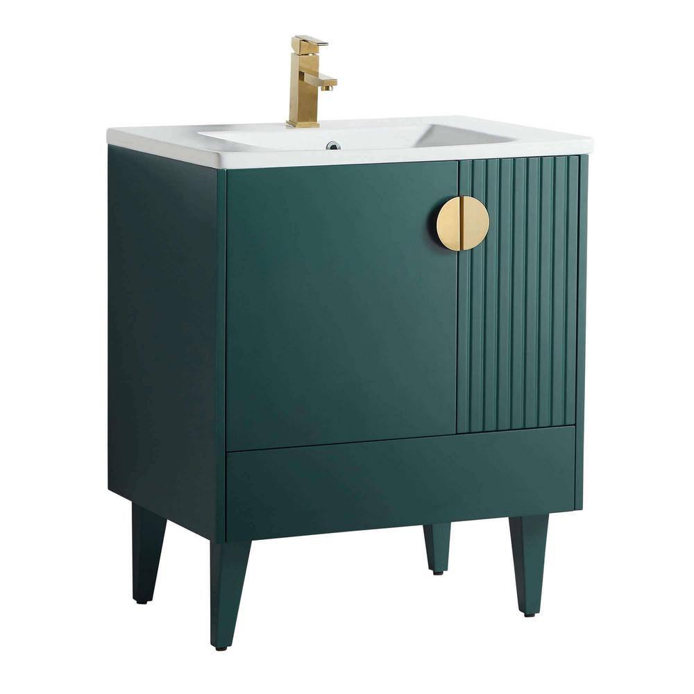 FINE FIXTURES Venezian 30 in. W x 18.11 in. D x 33 in. H Bathroom Vanity Side Cabinet in Green with White Ceramic Top VN30GN-VNHA1SB