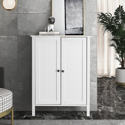 VINGLI Bathroom Storage Cabinet Freestanding Small White Cabinet with 2 Doors and Adjustable Shelves Side Cabinet Storage Organizer for Entryway Living Room Office Bedroom