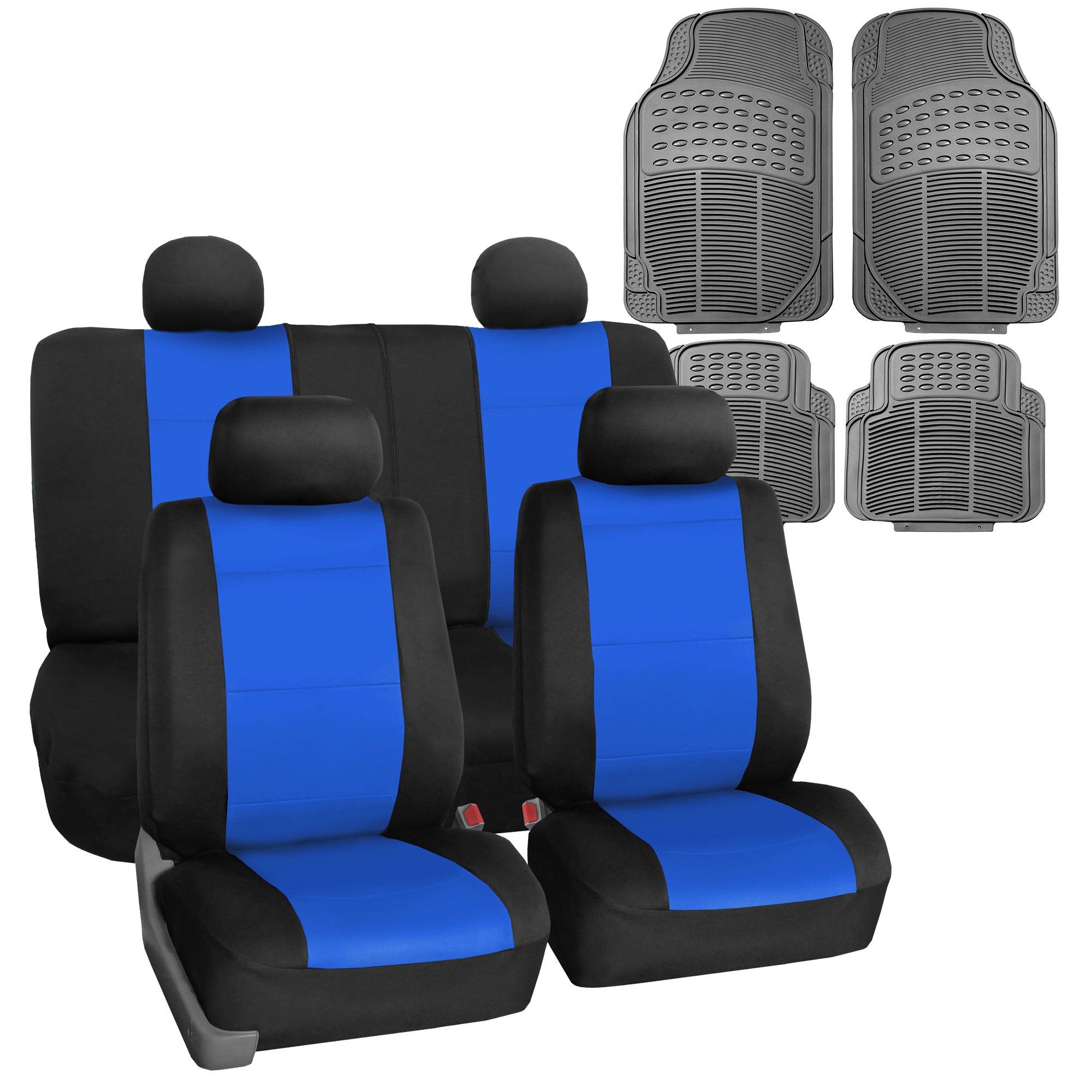 FH Group Universal Auto Seat Covers Neoprene Blue w/ Gray  Floor Mats