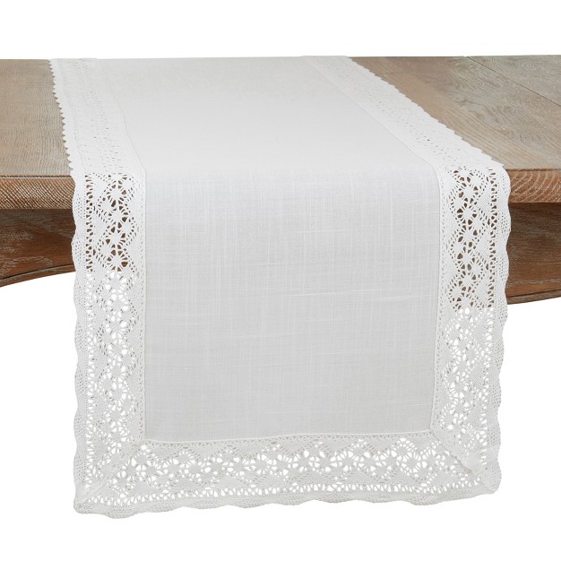 Saro Lifestyle Table Runner With Lace Border Design 16 quot x72 quot White