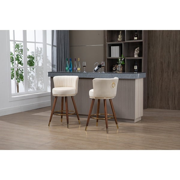 Bar Stools Set of 2， Modern Upholstered Counter Height Bar Chairs with Solid Wood Legs and Footrest for Home Bar Kitchen