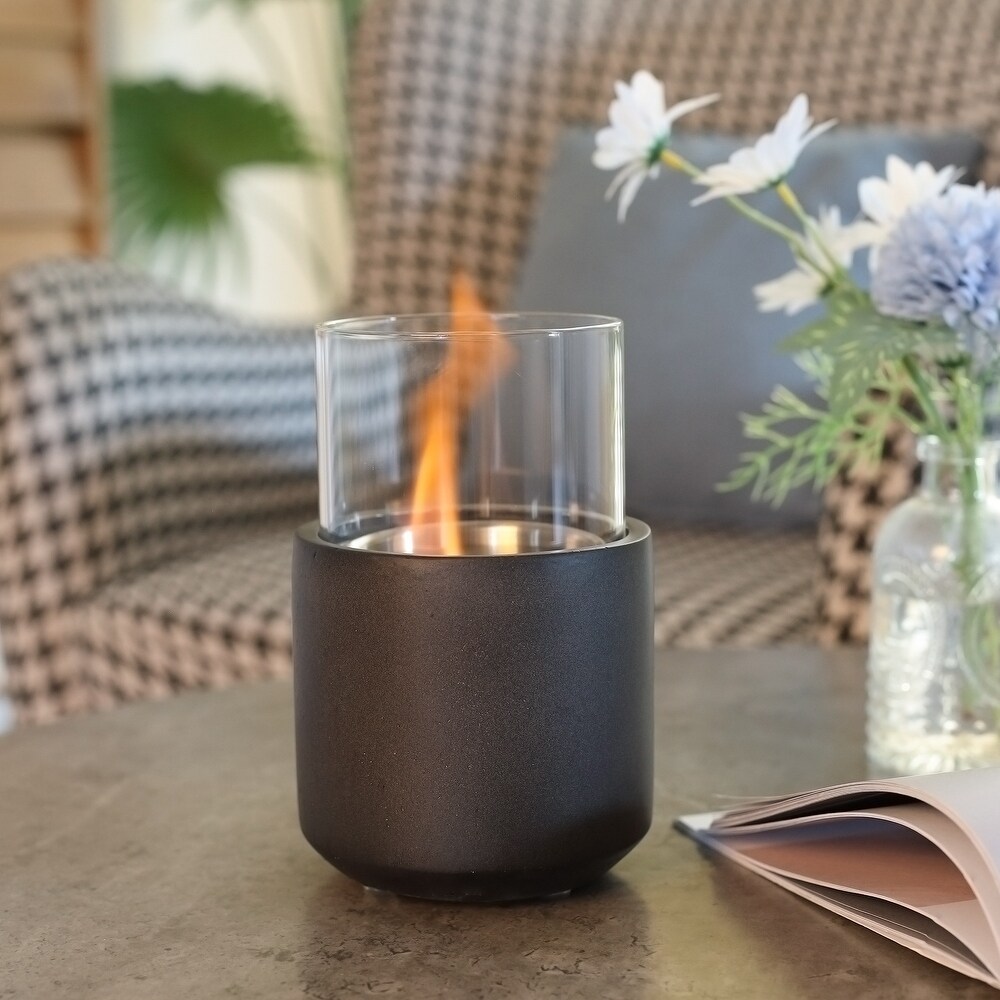 Tabletop Fireplace  Mini Concrete Ethanol Fire Bowl with Lid  Burns up with Liquid Alcohol and Solid Tablet Alcohol