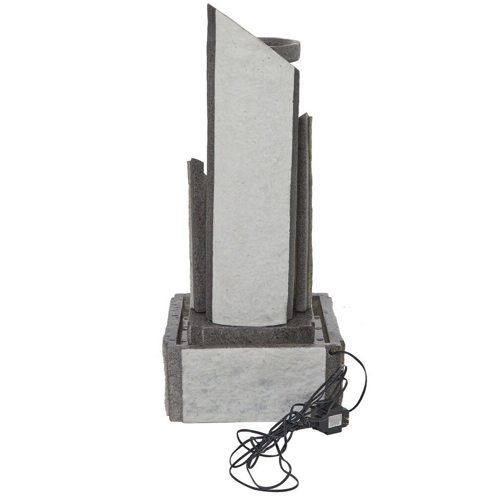 Light Gray Fiberglass 2 Tier Geometric Fountain with LED Light