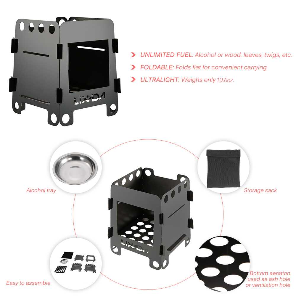 Lixada Camping Stove Portable Folding Stainless Steel Stove Wood Burning Stove