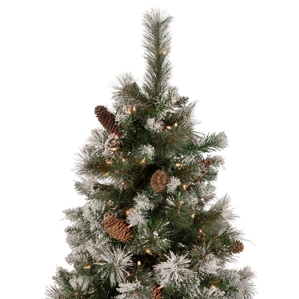 6.5' Prelit Snow Valley Pine Artificial Christmas Tree Clear Lights