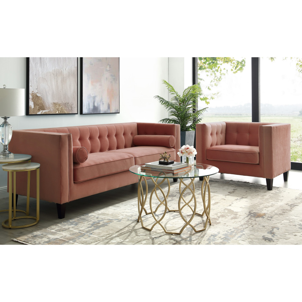 Branwen Velvet Button Tufted Square Tapered Leg Club Chair   Contemporary   Armchairs And Accent Chairs   by Inspired Home  Houzz