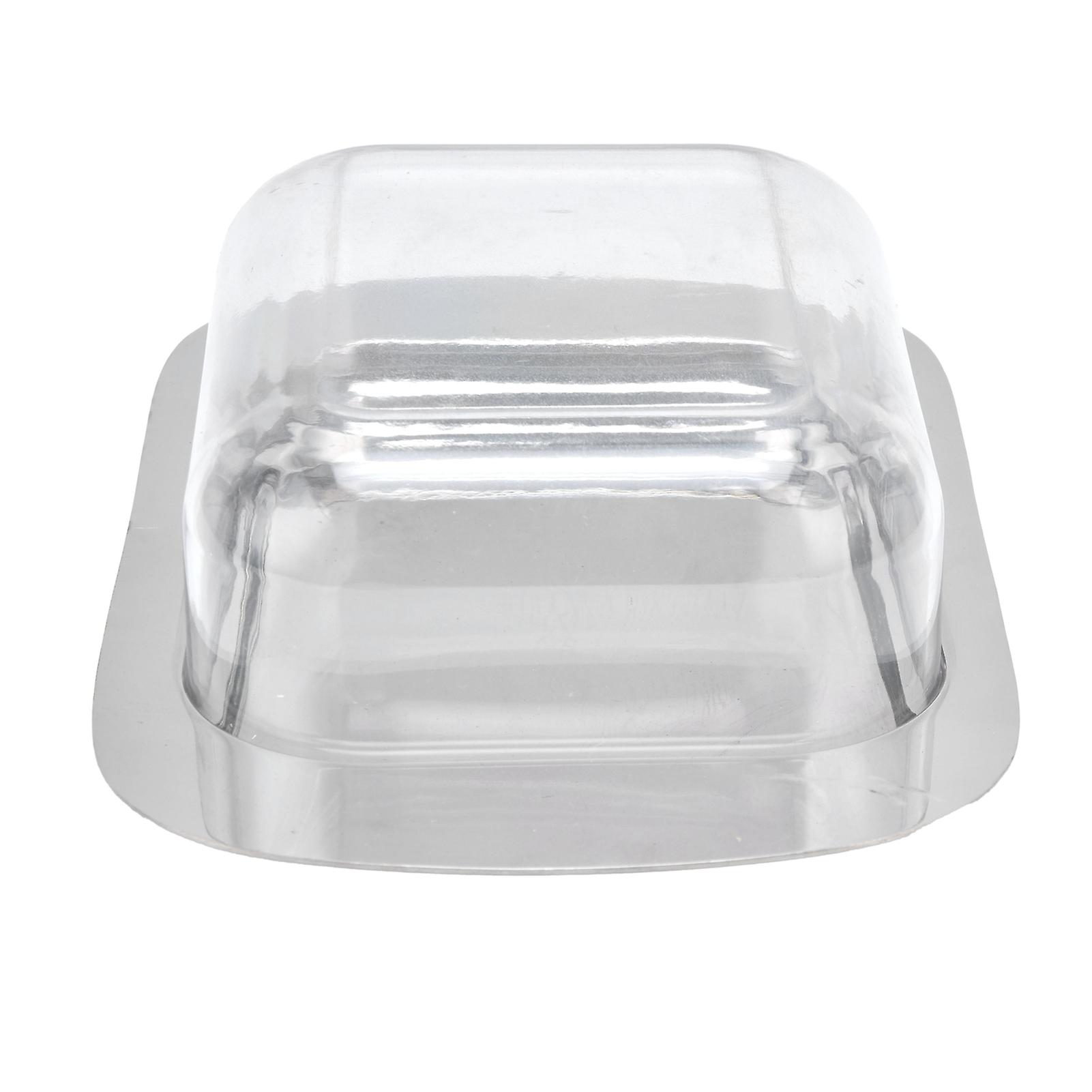 Quadrate Stainless Steel Butter Container Dish Cheese Keeper With Transparent Lid For Kitchen