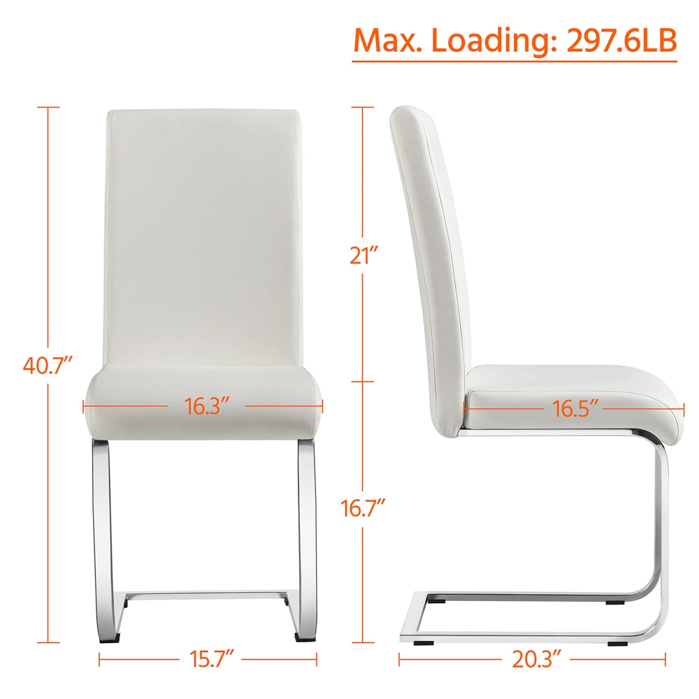 SMILE MART Modern Dining Chairs Upholstered High-Back Dining Chairs PU Leather Kitchen Chairs with Metal Legs， White