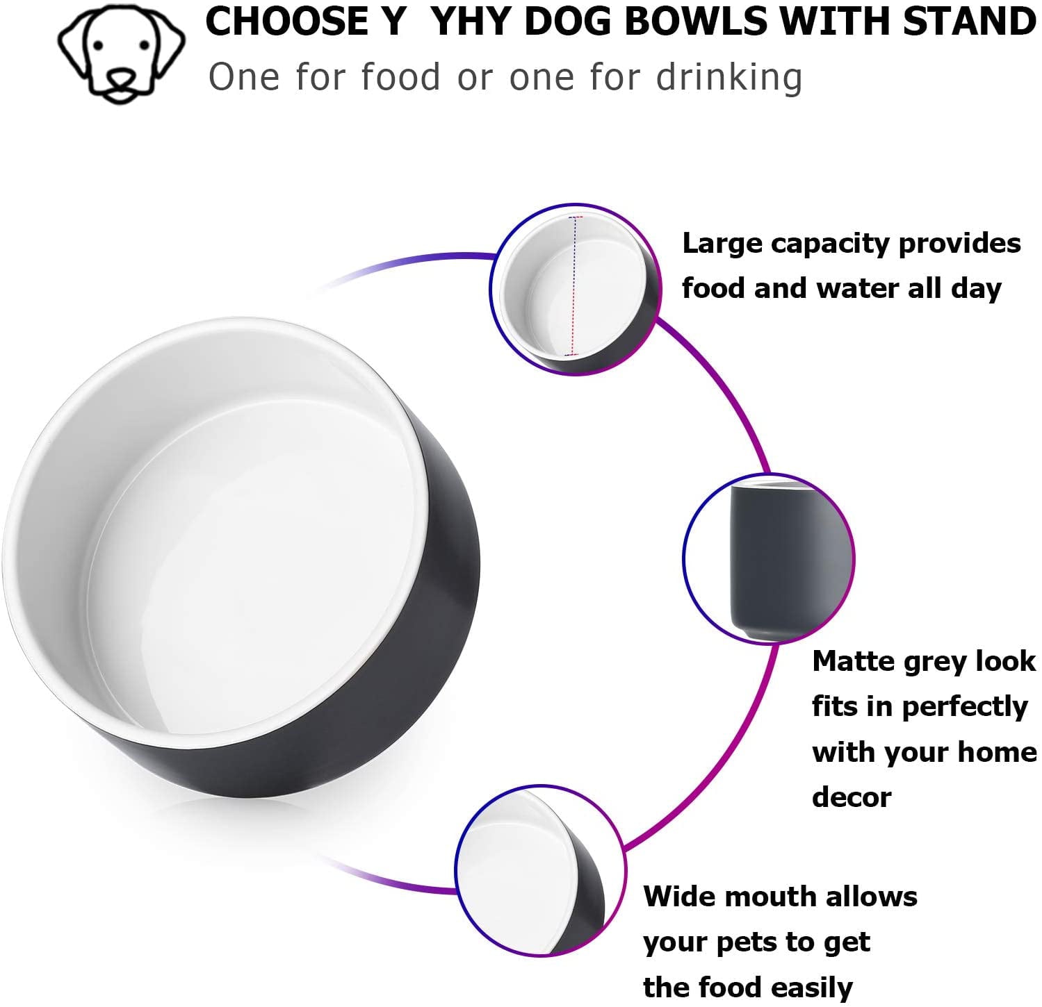 Y YHY Raised Dog Bowls Set of 2, Ceramic Dog Bowl Small Size Dog, 24oz Cat Bowls for Food and Water, Pet Bowls with Wood Stand for Small/Medium/Large Dogs or Cats, Dishwasher Safe