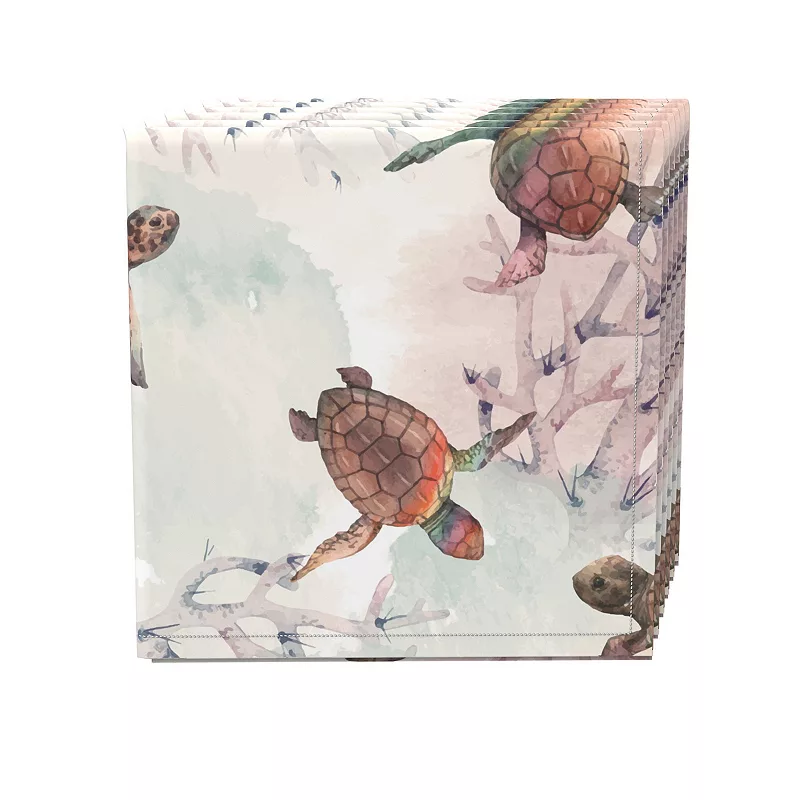 Napkin Set， 100% Polyester， Set of 4， 18x18， Sea Turtle Watercolor