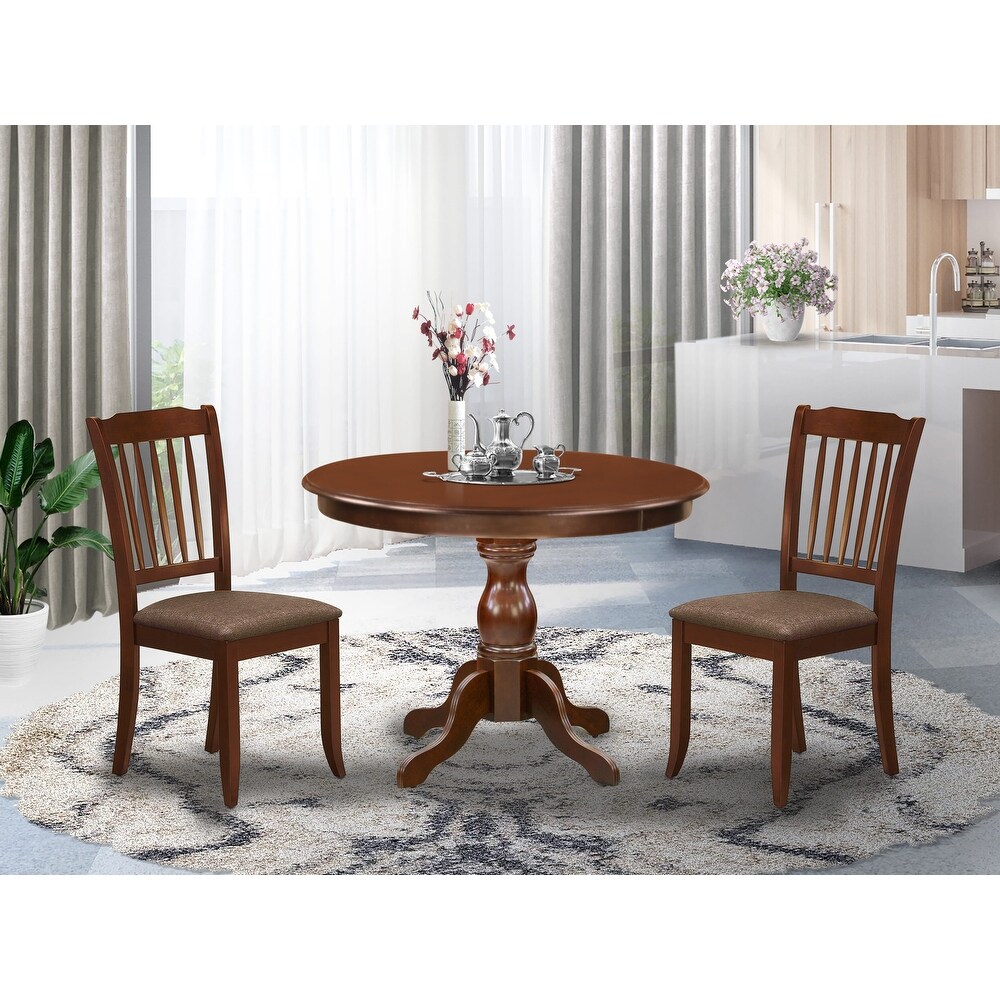 East West Furniture 3 Piece Modern Dining Table Set  a Round Table and 2 Dining Chairs  (Finish   Seat Options)