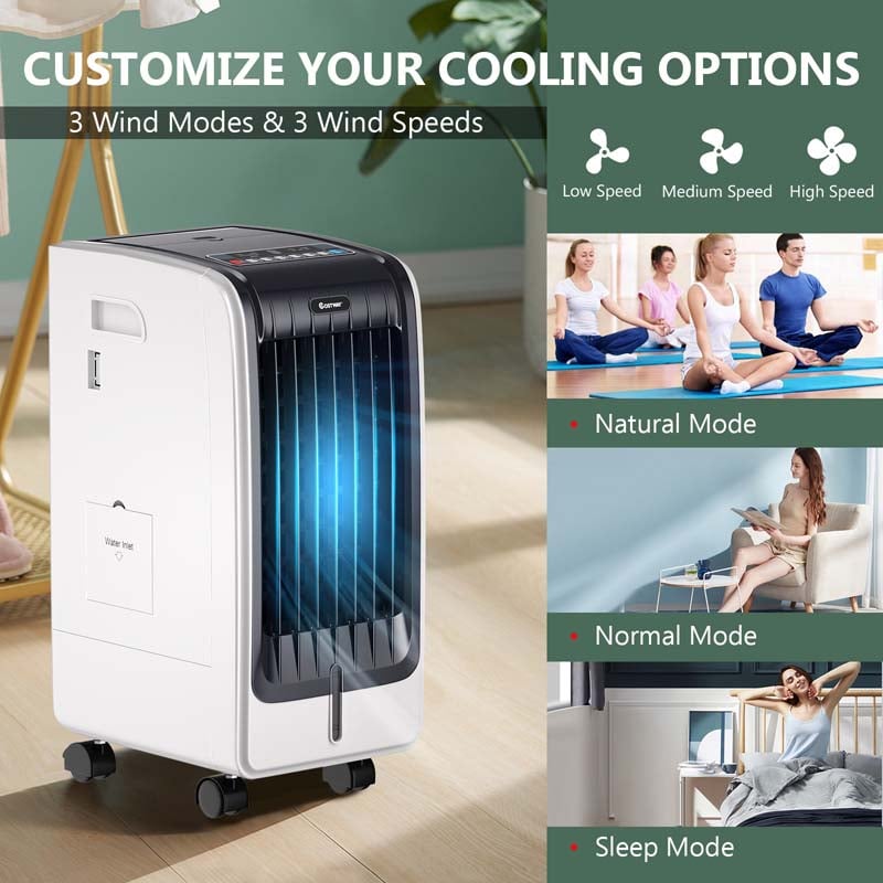 Portable Evaporative Cooler Fan Humidifier with Remote Control, 3 Speeds, 8H Timer, 6L Water Tank