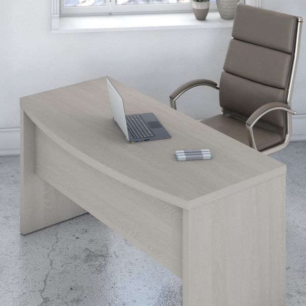 Office by kathy ireland Echo L Shaped Bow Front Desk with Mobile File Cabinet in Gray Sand