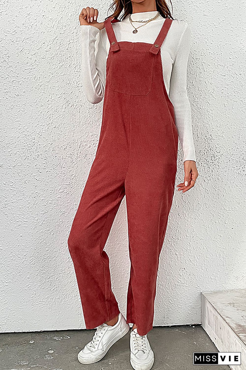 Red Corduroy Overall Jumpsuit