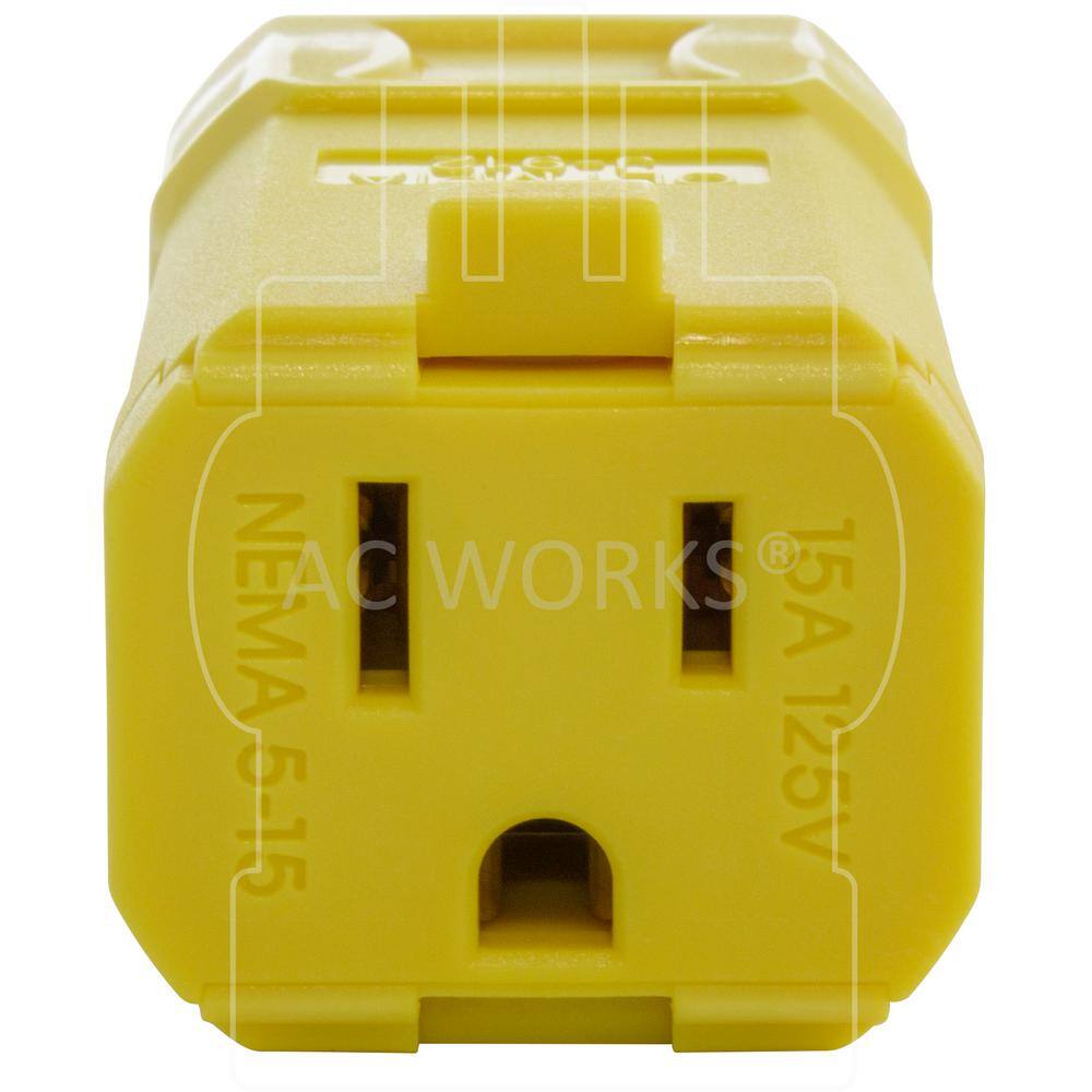 AC WORKS 15 Amp 125-Volt NEMA 5-15P Square Household Female Connector with UL C-UL Approval ASQ515R-YW