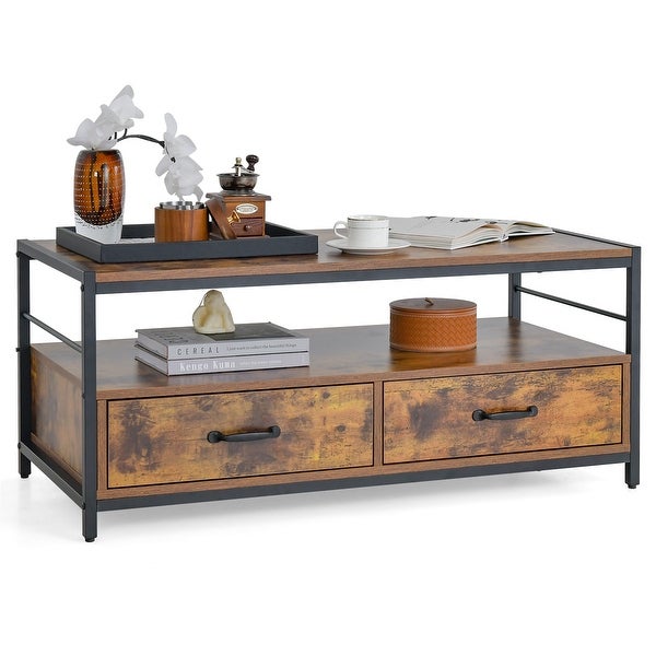 Costway Coffee Table with Storage Drawersand Shelf Coffee Table with - See Details