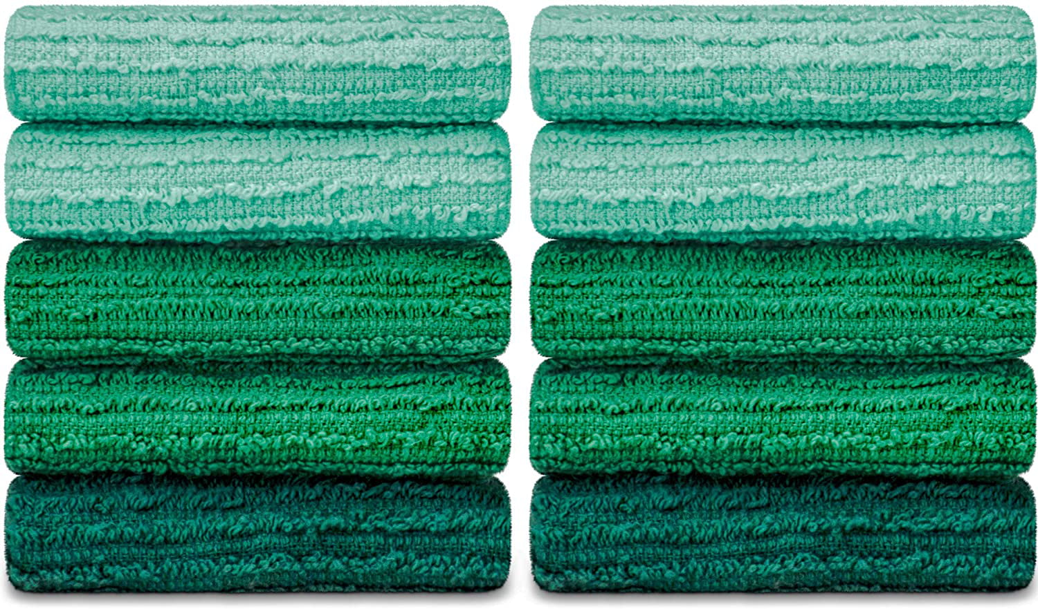 DecorRack 10 Pack Kitchen Dish Towels， 100% Cotton， 12 x 12 Inch Dish Cloths， Perfect Cleaning Cloth for Washing Dishes， Kitchen， Bar， Counter and Car， Teal Green (Pack of 10)