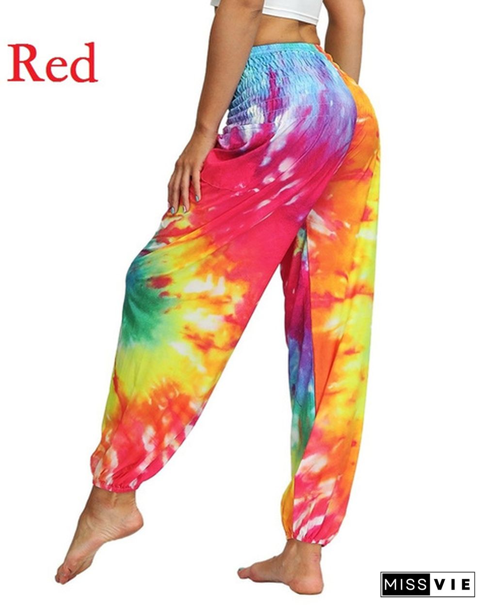 New Fashion Tie Dye Print Harem Hippie Pants for Womens Yoga Pants Wide Leg Comfy Elasticity High Waisted Loose Straight Lounge Running Workout Legging Home Clothes Pants Plus Size S-5XL