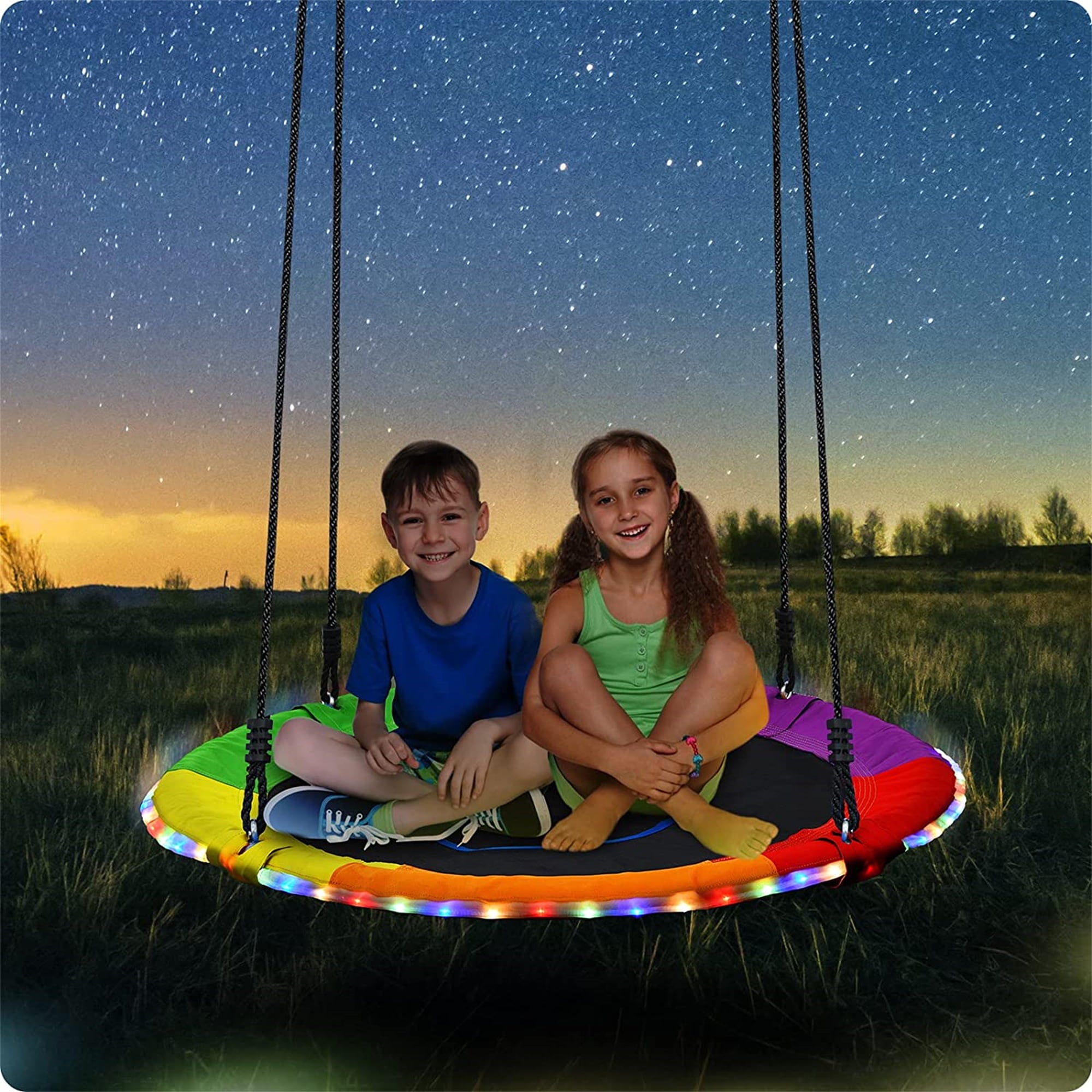 Trekassy 700lbs 40 inch Saucer Tree Swing for Kids Adults with LED Lights， 2 Tree Hanging Straps