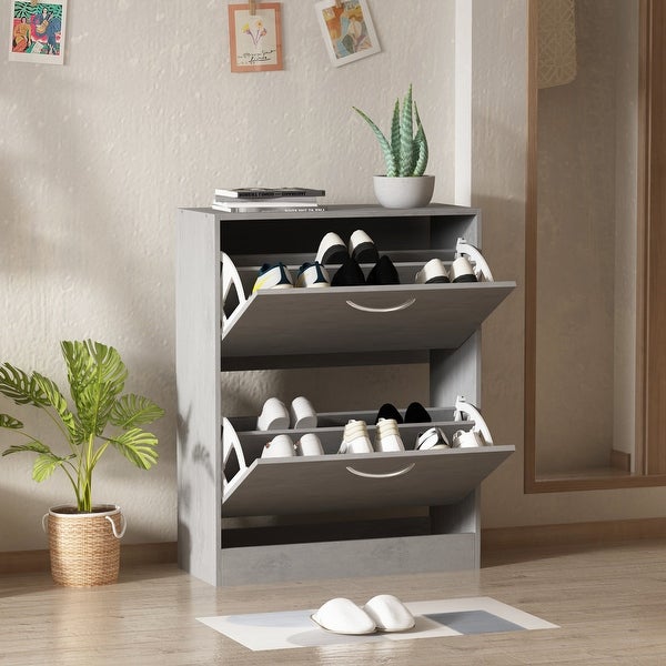 Modern Shoe Storage Cabinet for Entryway， 2 Tier Floor Shoes Cabinet - - 35444446