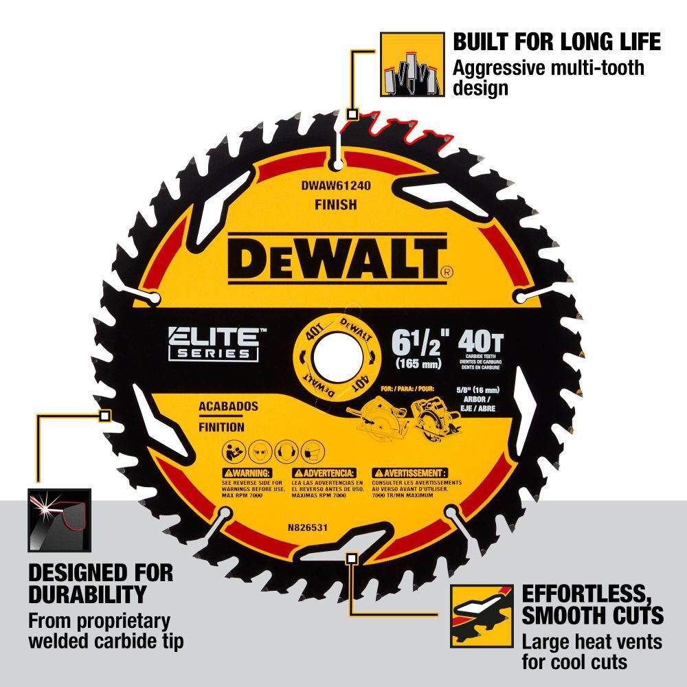 DEWALT Elite Series Blister Circular Saw Blade 6 1/2