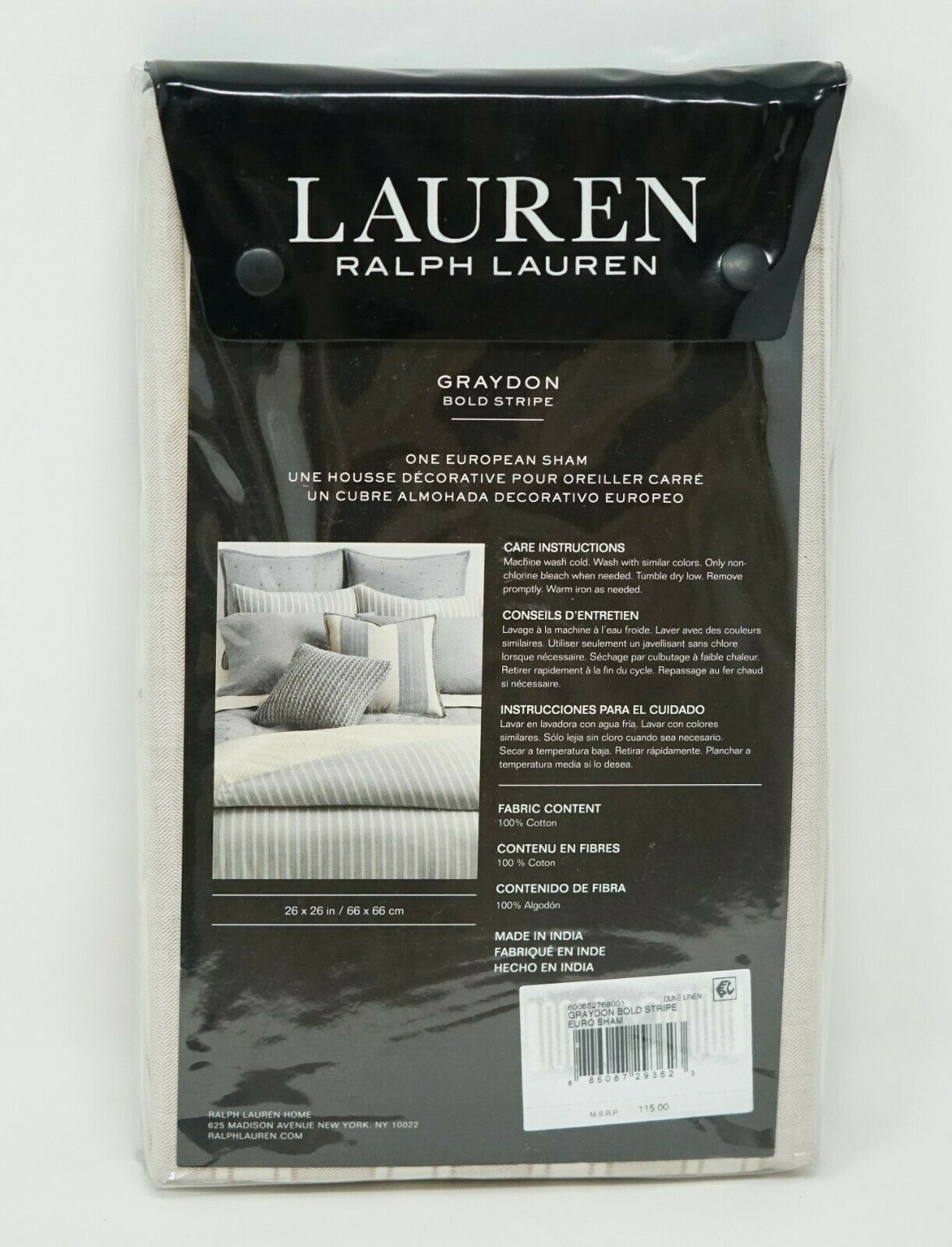 Lauren Ralph Lauren Graydon Bold Stripe 212 TC Pillow Sham - EURO - Dune Linen