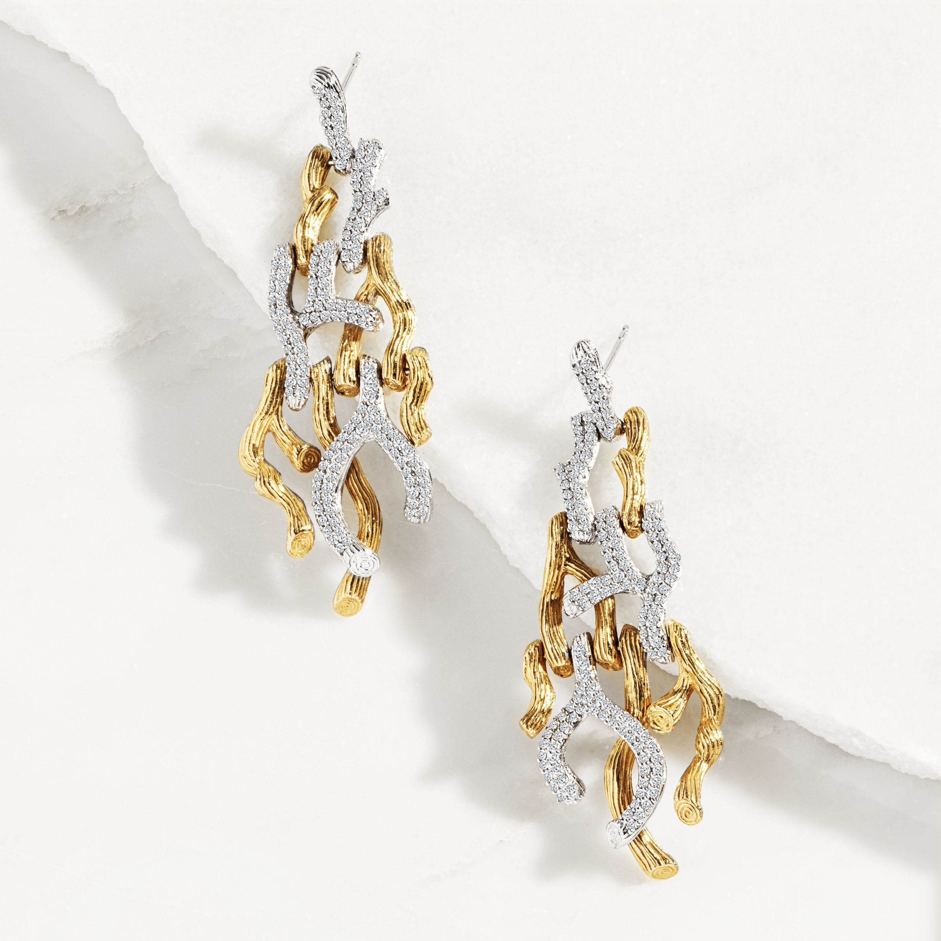 Branch Coral Chandelier Earrings with Diamonds