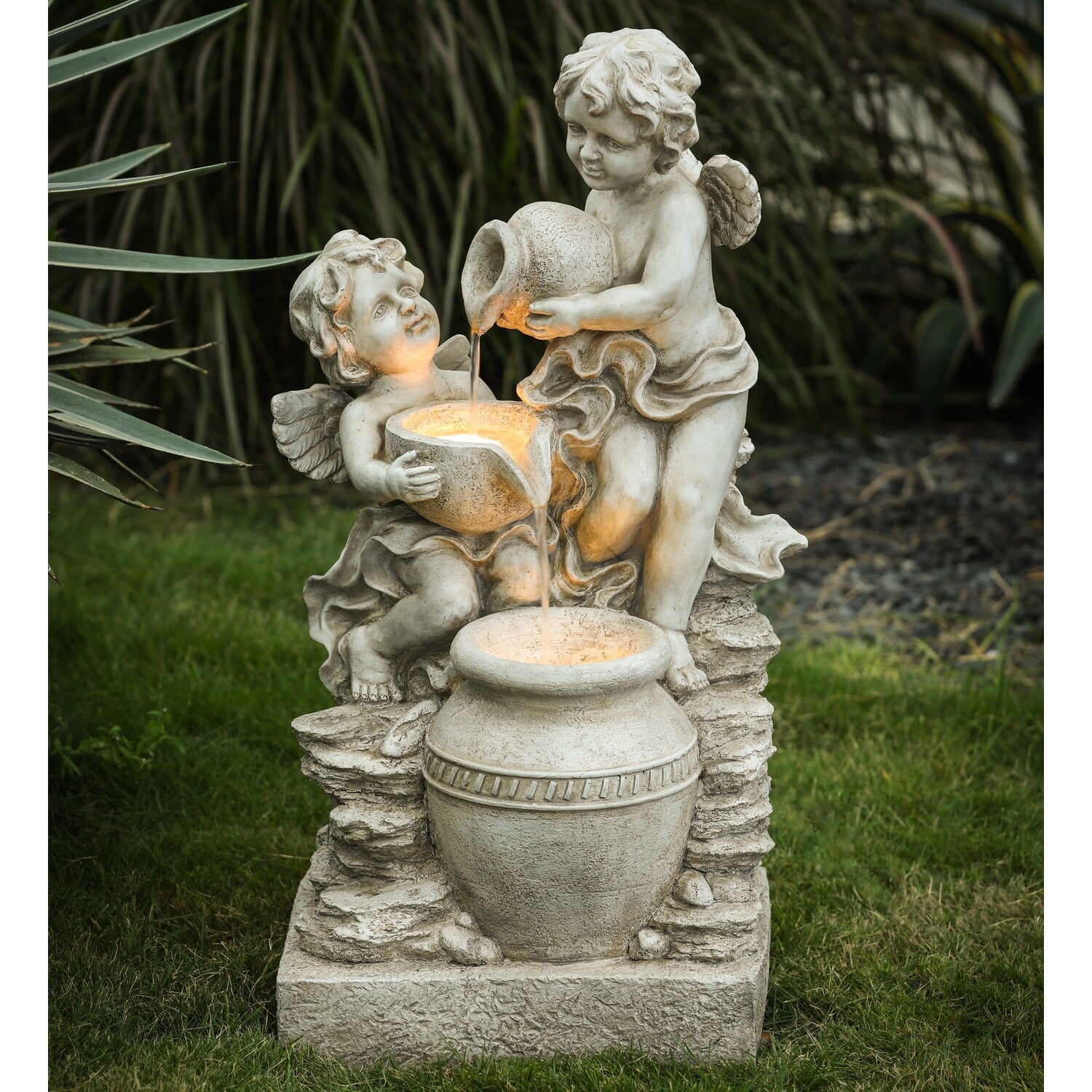 Luxen Home Resin Child Angels Outdoor Fountain with LED Light