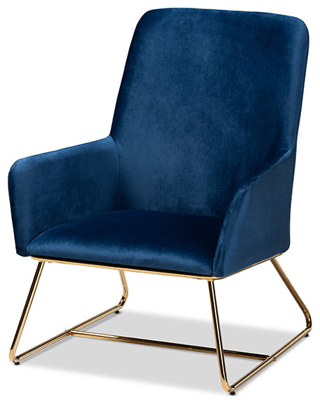 Sennet Glam and Luxe Navy Blue Velvet Fabric Upholstered Gold Finished Armchair   Contemporary   Armchairs And Accent Chairs   by GwG Outlet  Houzz