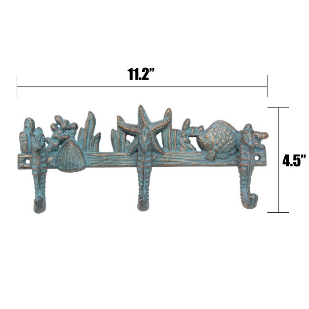 X 4 5 quot Decorative Cast Iron Seahorse Wall Hook Row Turquoise Stonebriar Collection