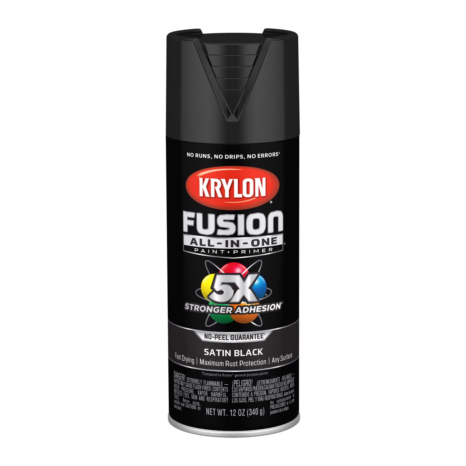 Krylon Fusion All-In-One Satin Black Paint+Primer Spray Paint 12 oz