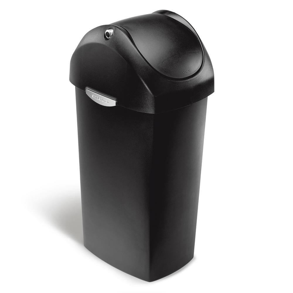 simplehuman 60-Liter Black Plastic Swing Lid Trash Can CW1333