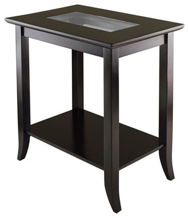 Pemberly Row Rectangular End Table with Glass Top in Dark Espresso   Transitional   Side Tables And End Tables   by Homesquare  Houzz