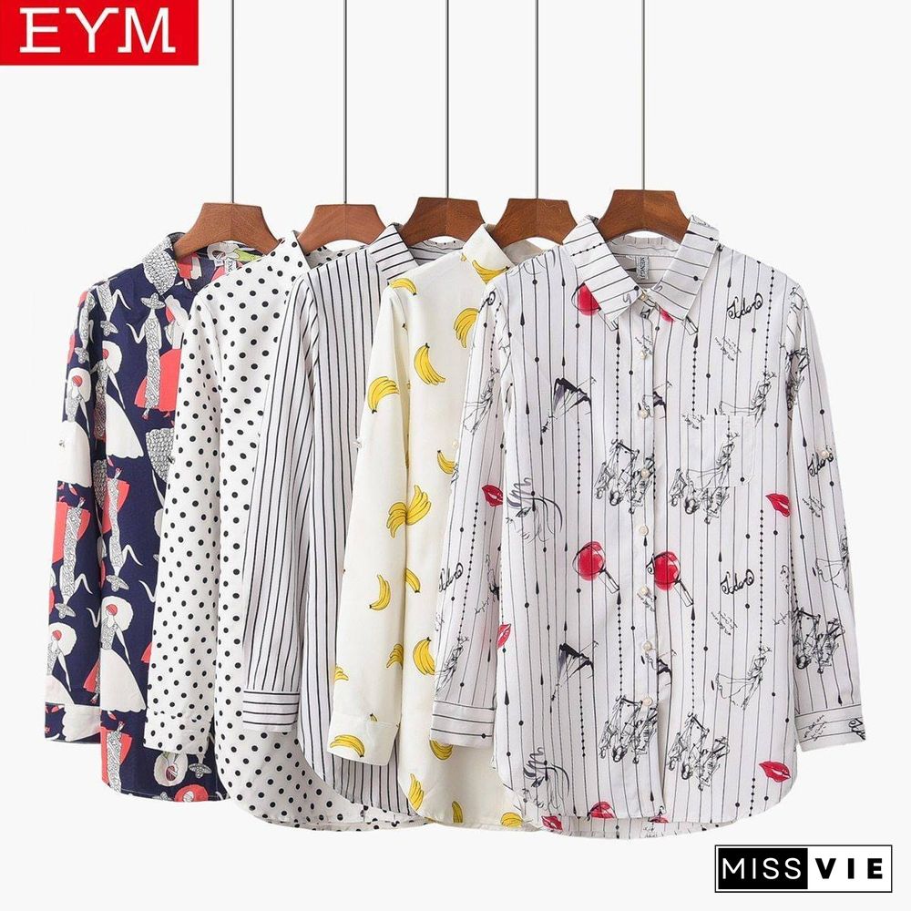 Fashion Print Shirt Women Blouse Spring New Long Sleeve Blouses and Tops Long Style Plus Size Casual Shirt Lady Clothes 5XL