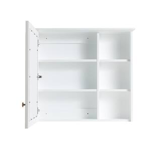 WELLFOR 34 in. W x 30 in. H Medium Rectangular White Wood Frame Surface Mount Medicine Cabinet with Mirror MED34YS1WT