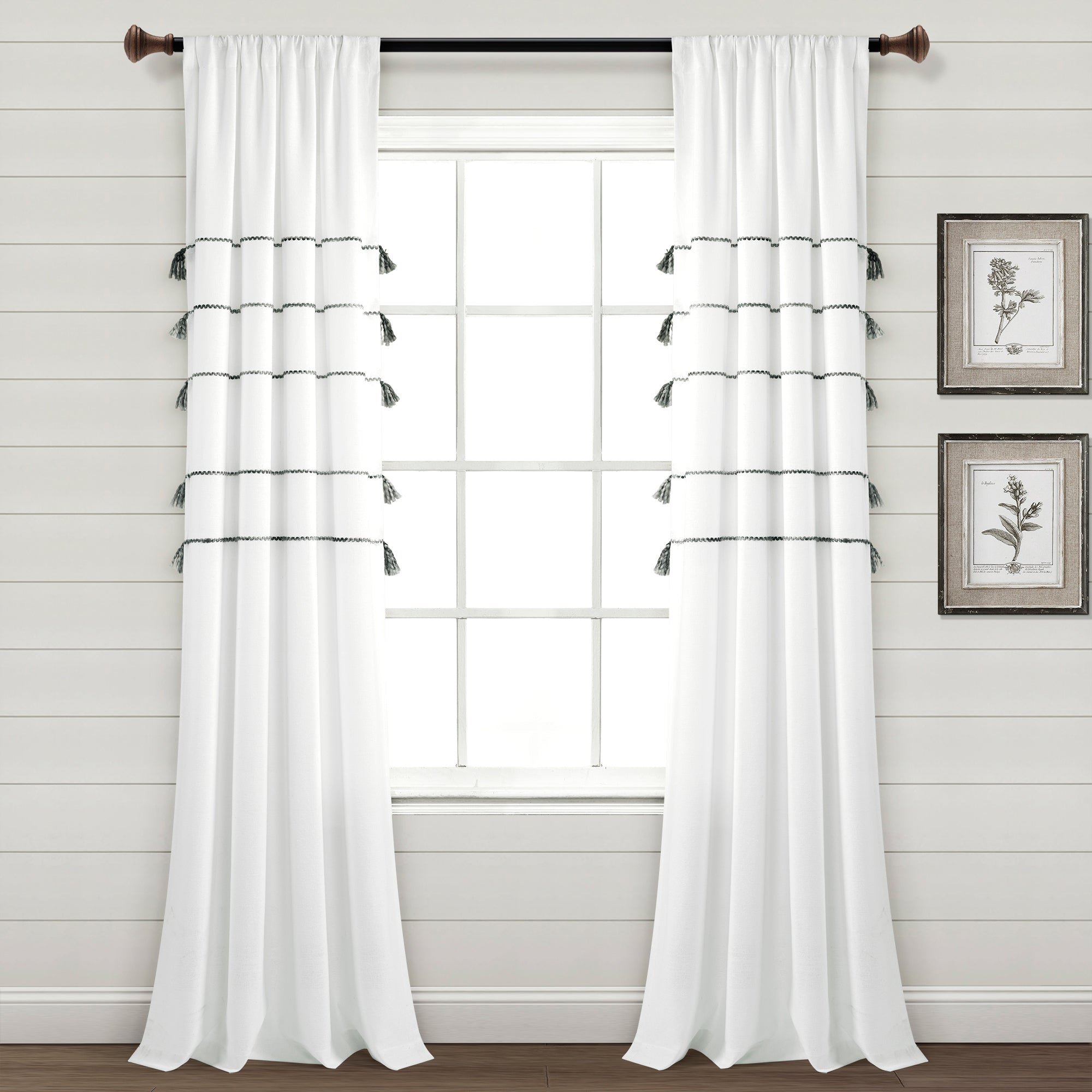 Farmhouse Boho Stripe Woven Tassel Yarn Dyed Recycled Cotton Window Curtain Panel Set