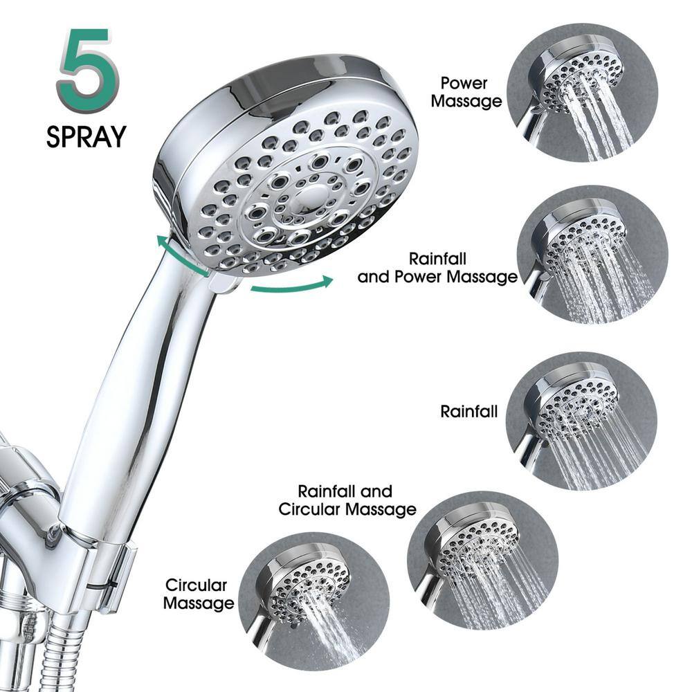 Aurora Decor ACAD 5-Spray Patterns 1.8 GPM 3.5 in. Wall Mounted Handheld Shower Head with Hose in Chrome FAMSH2B5B002CH