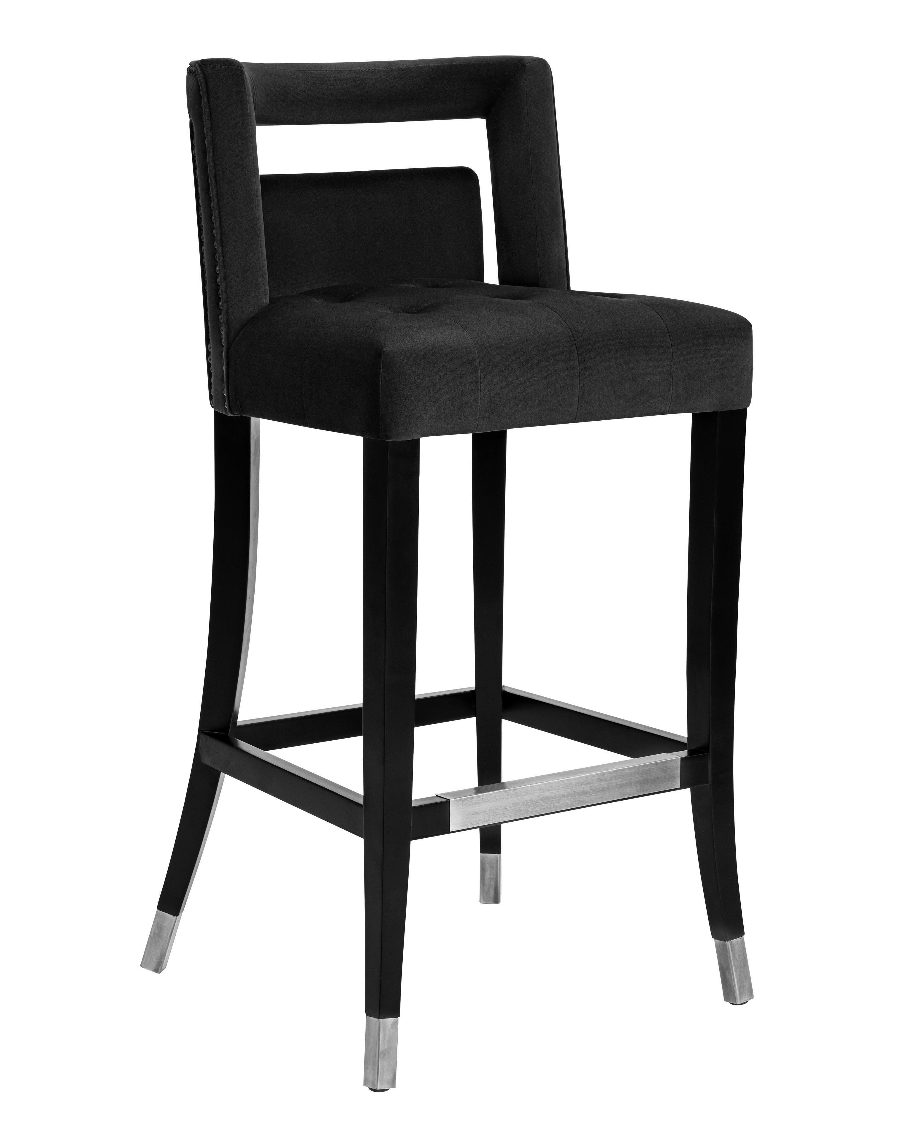 TOV Furniture Hart Black Velvet Upholstered Bar Stool With Silver Tipped Legs